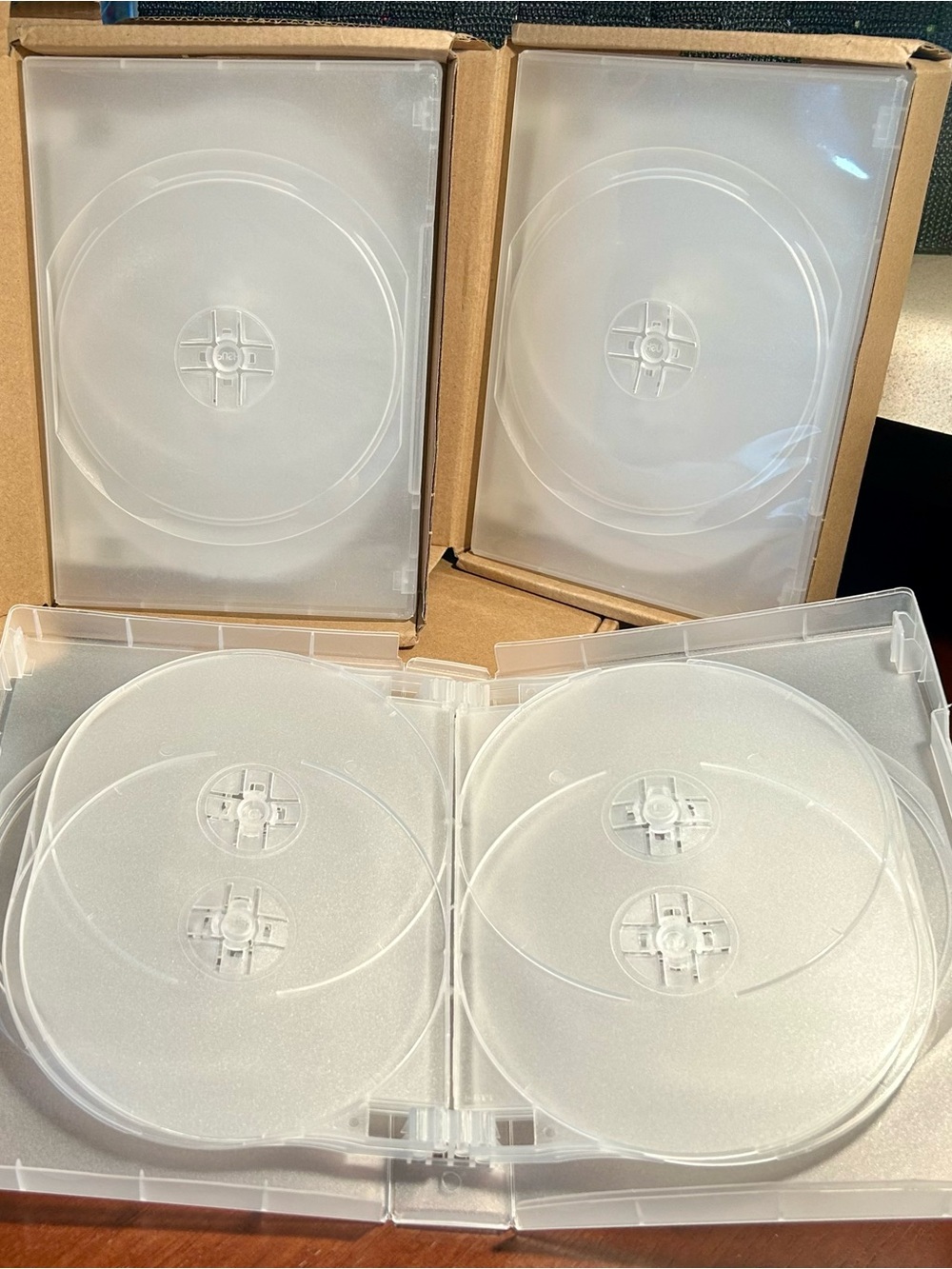 Set of 3, 10 Disc DVD case, white plastic with clear slipcover, new